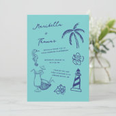 Hand getrokken strand Doodles Alles in een bruilof Kaart (Staand voorkant)