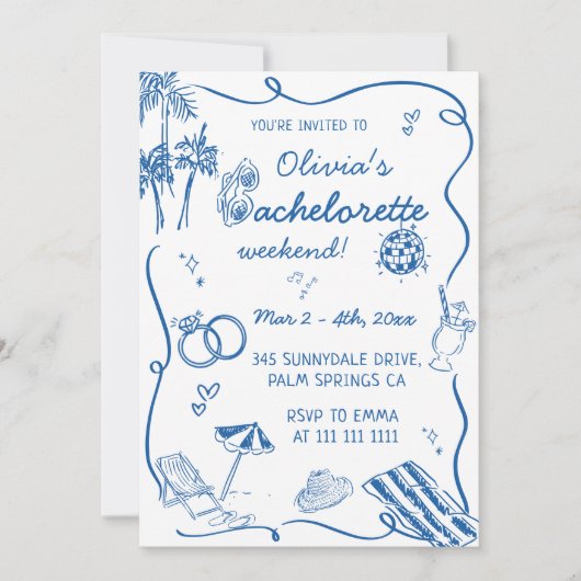 Hand getrokken strand kust Bachelorette Kaart (Voorkant)