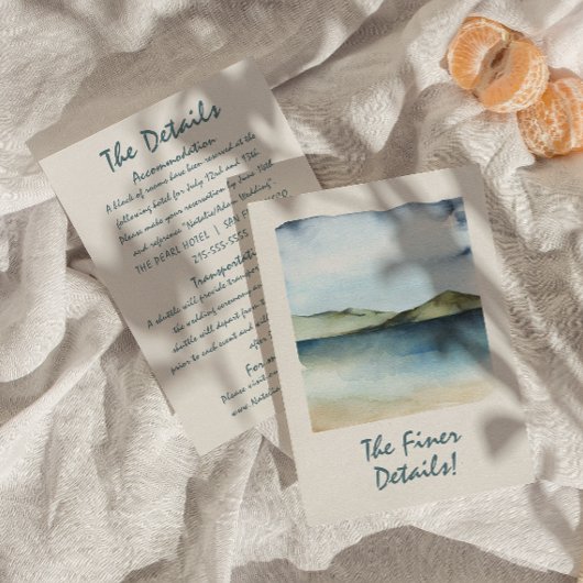 Hand getrokken strand Uitzicht Retro Unieke bruilo Informatiekaartje