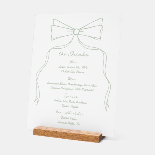 Hand getrokken strik wit en groen bruiloft bar acryl bord (Hoek)