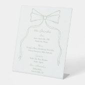 Hand getrokken strik wit en groen bruiloft bar reclamebord met voetstuk (Voorkant)