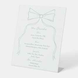 Hand getrokken strik wit en groen bruiloft bar reclamebord met voetstuk