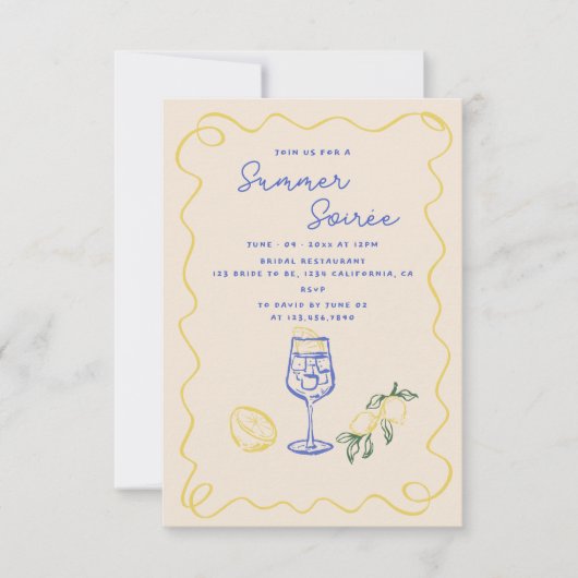 Hand getrokken Summer Soiree Drinken Cocktail Part Kaart (Voorkant)