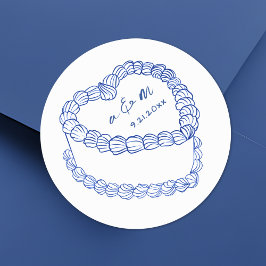 Hand getrokken  taart blauw grillige bruiloft ronde sticker