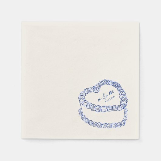 Hand getrokken taart blauw grillige bruiloft servet (Voorkant)