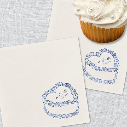 Hand getrokken taart blauw grillige bruiloft servet