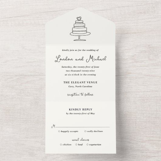 Hand getrokken taart Doodle moderne bruiloft All In One Uitnodiging (Binnen)