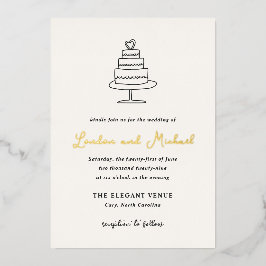 Hand getrokken taart Doodle moderne bruiloft Folie Uitnodiging