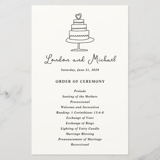 Hand getrokken taart Doodle moderne bruiloft progr (Voorkant)