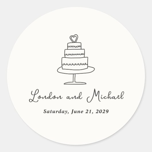 Hand getrokken taart Doodle moderne bruiloft Ronde Sticker (Voorkant)