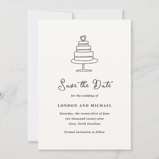 Hand getrokken taart Doodle moderne bruiloft Save The Date (Voorkant)