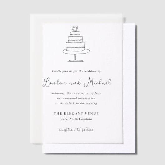 Hand getrokken taart Doodle moderne bruiloft Vellum Uitnodigingen (Offset)