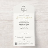 Hand getrokken taart Doodle QR-code Moderne bruilo All In One Uitnodiging (Binnenkant)