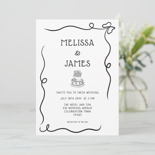 Hand getrokken taart grillige bruiloft kaart (Staand voorkant)