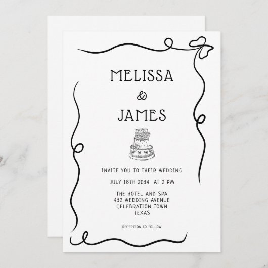 Hand getrokken taart grillige bruiloft kaart (Voorkant / Achterkant)