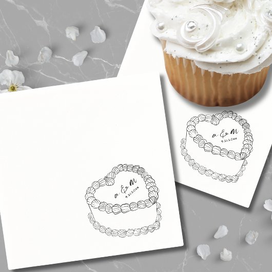 Hand getrokken  taart grillige bruiloft servet