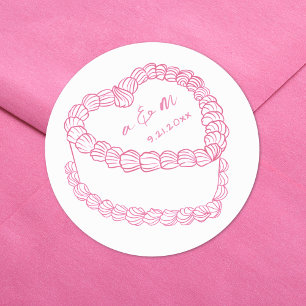 Hand getrokken  taart grillige roze bruiloft ronde sticker