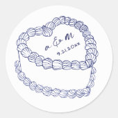 Hand getrokken  taart Navy Blue Wedding Ronde Sticker (Voorkant)