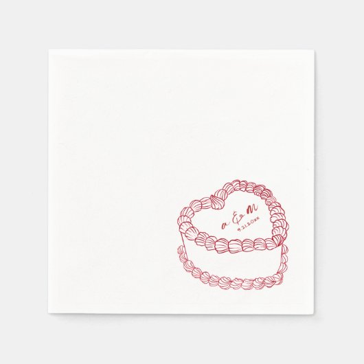 Hand getrokken  taart rood grillige bruiloft servet (Voorkant)