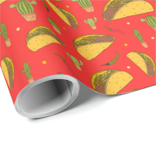Hand getrokken taco's en chillies Mexicaanse voeds Cadeaupapier