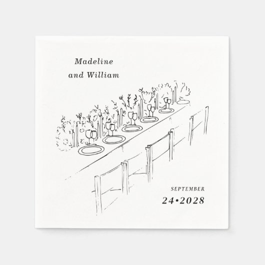Hand getrokken tafel instellen minimalistische bru servet (Voorkant)