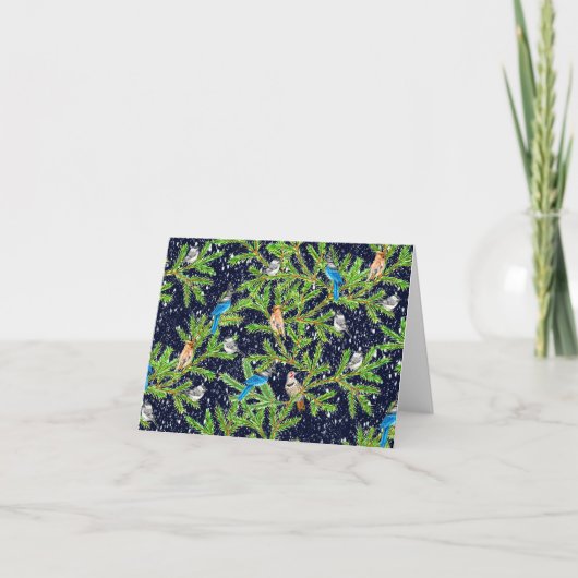 Hand getrokken Tahoe Wintervogels in Nacht Sneeuw Aankondiging (Voorkant)