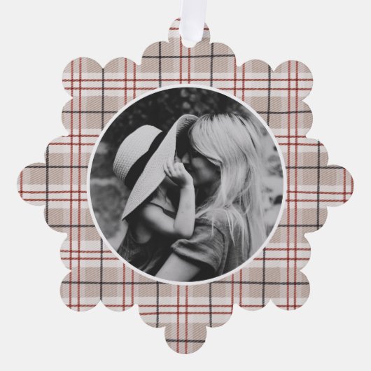 Hand getrokken Tartan Beige Plaid Foto Ornament Kaart (Voorkant)