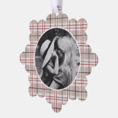 Hand getrokken Tartan Beige Plaid Foto Ornament Kaart (Links)