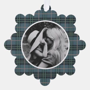 Hand getrokken Tartan blauw geruite foto Ornament Kaart