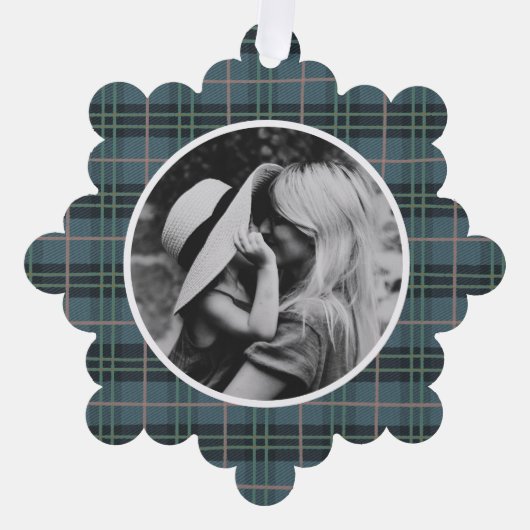 Hand getrokken Tartan blauw geruite foto Ornament Kaart (Voorkant)