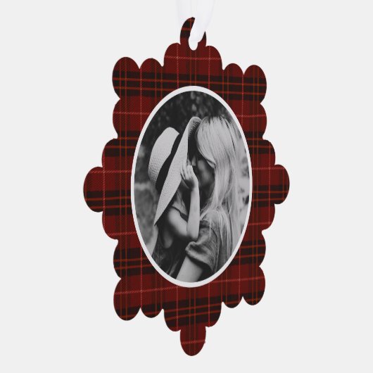 Hand getrokken Tartan rood geruite foto Ornament Kaart (Rechts)