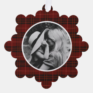 Hand getrokken Tartan rood geruite foto Ornament Kaart