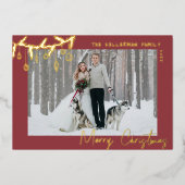 Hand getrokken Tartan Rood Goud Vrolijk Kerstfeest Folie Feestdagenkaart (Voorkant)