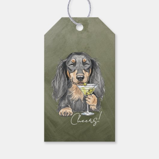 Hand getrokken teckel Martini Doodle Dank u Cadeaulabel (Voorkant)