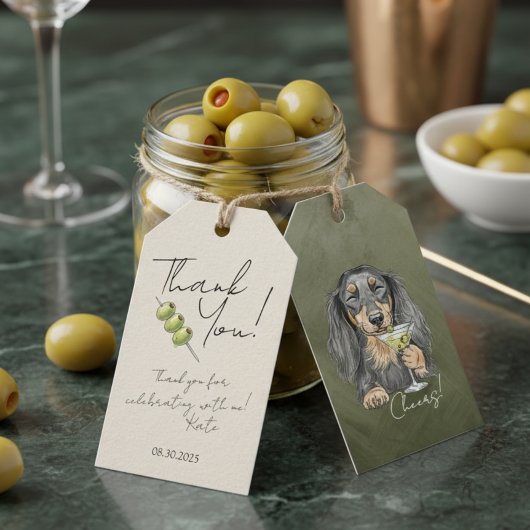 Hand getrokken teckel Martini Doodle Dank u Cadeaulabel