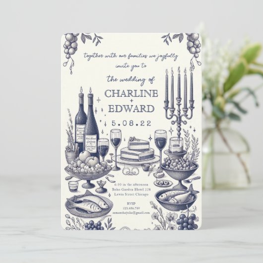 Hand getrokken Tekening Handschrift Bruiloft Kaart (Staand voorkant)