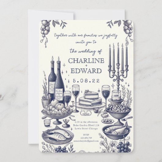 Hand getrokken  Tekening Handschrift Bruiloft Kaart (Voorkant)