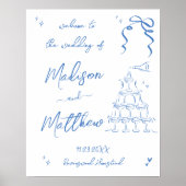 Hand getrokken tekeningen Champagne Pour Wedding W Poster (Voorkant)