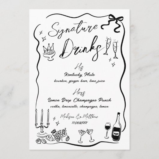 Hand getrokken tekeningen Doodles Wedding Bar Menu (Achterkant)