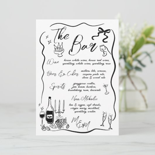 Hand getrokken tekeningen Doodles Wedding Bar Menu (Staand voorkant)