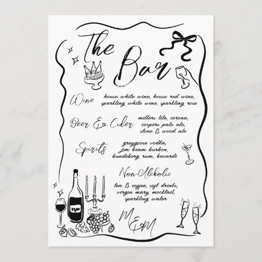 Hand getrokken tekeningen Doodles Wedding Bar Menu (Voorkant)