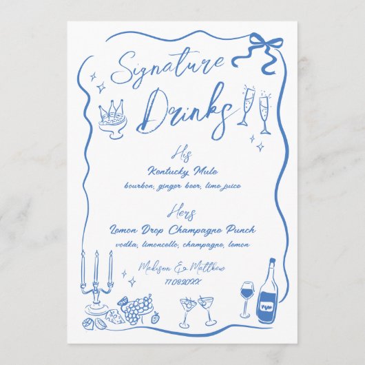 Hand getrokken tekeningen Doodles Wedding Bar Menu (Achterkant)