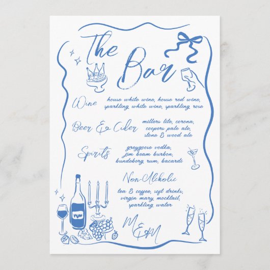 Hand getrokken tekeningen Doodles Wedding Bar Menu (Voorkant)