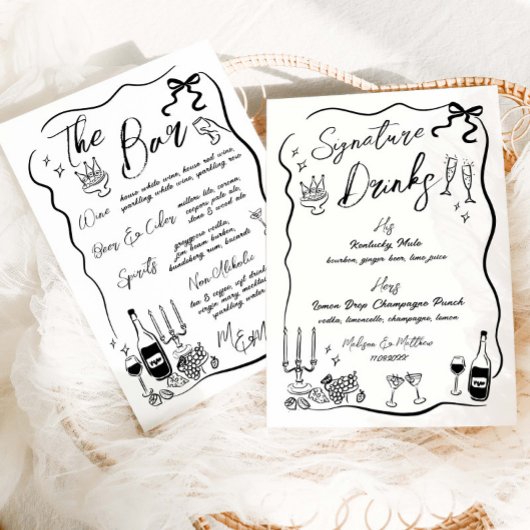 Hand getrokken tekeningen Doodles Wedding Bar Menu