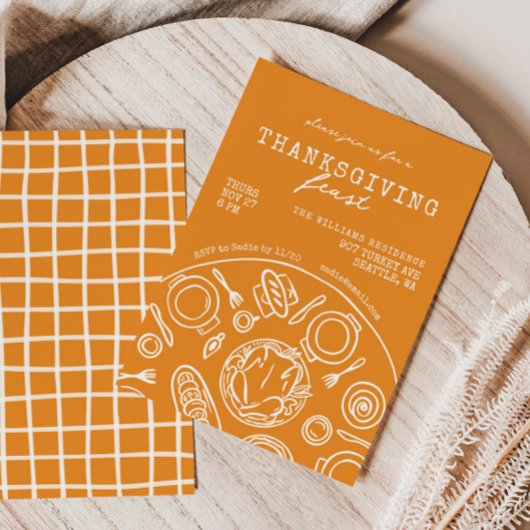 Hand getrokken Thanksgiving Doodle Uitnodiging