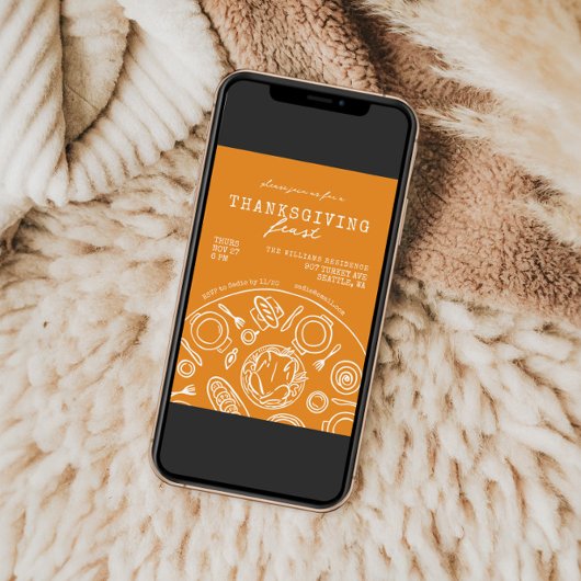 Hand getrokken Thanksgiving Doodle Uitnodiging