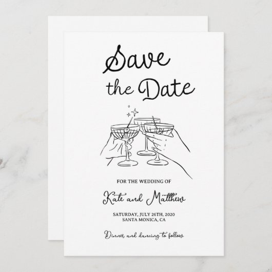 Hand getrokken toast Bewaar de datum Kaart (Voorkant / Achterkant)