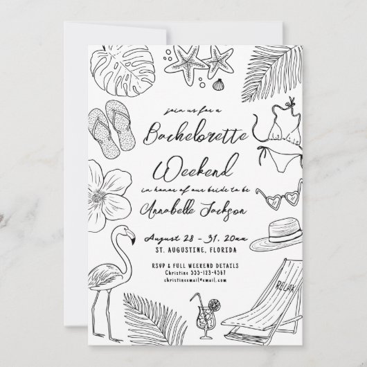 Hand getrokken Tropical Beach vrijgezellenfeest Kaart (Voorkant)