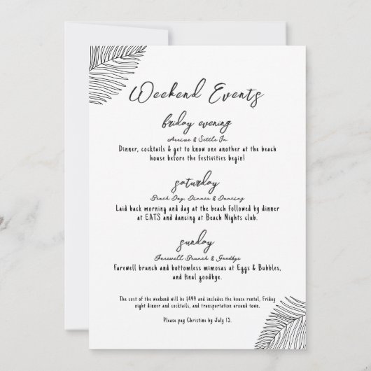 Hand getrokken Tropical Beach vrijgezellenfeest Kaart (Achterkant)