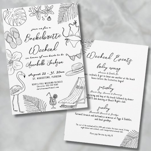 Hand getrokken Tropical Beach vrijgezellenfeest Kaart